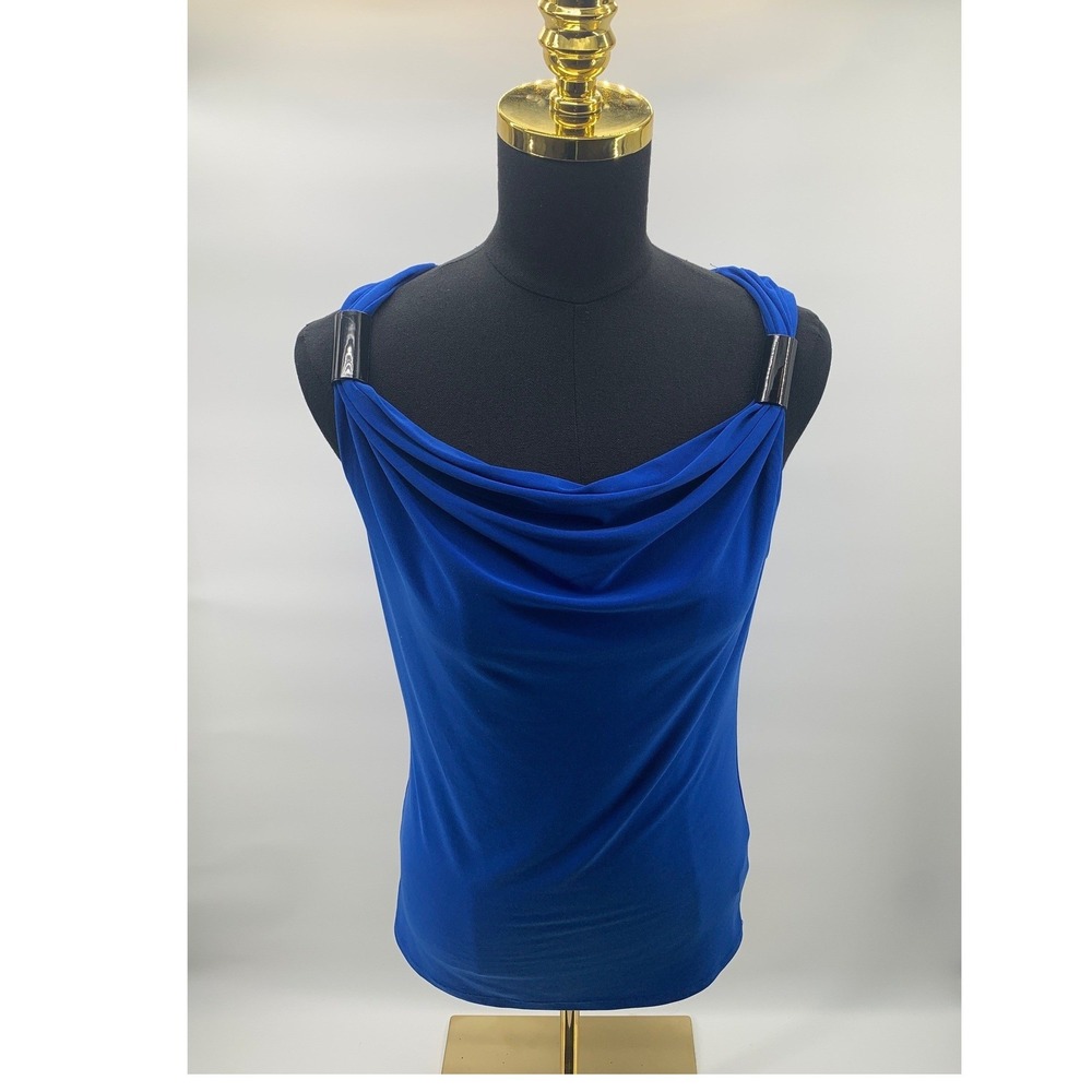 Kenneth Cole New York Royal Blue Cowl Neck Sleeveless Top Hardware Accents XS